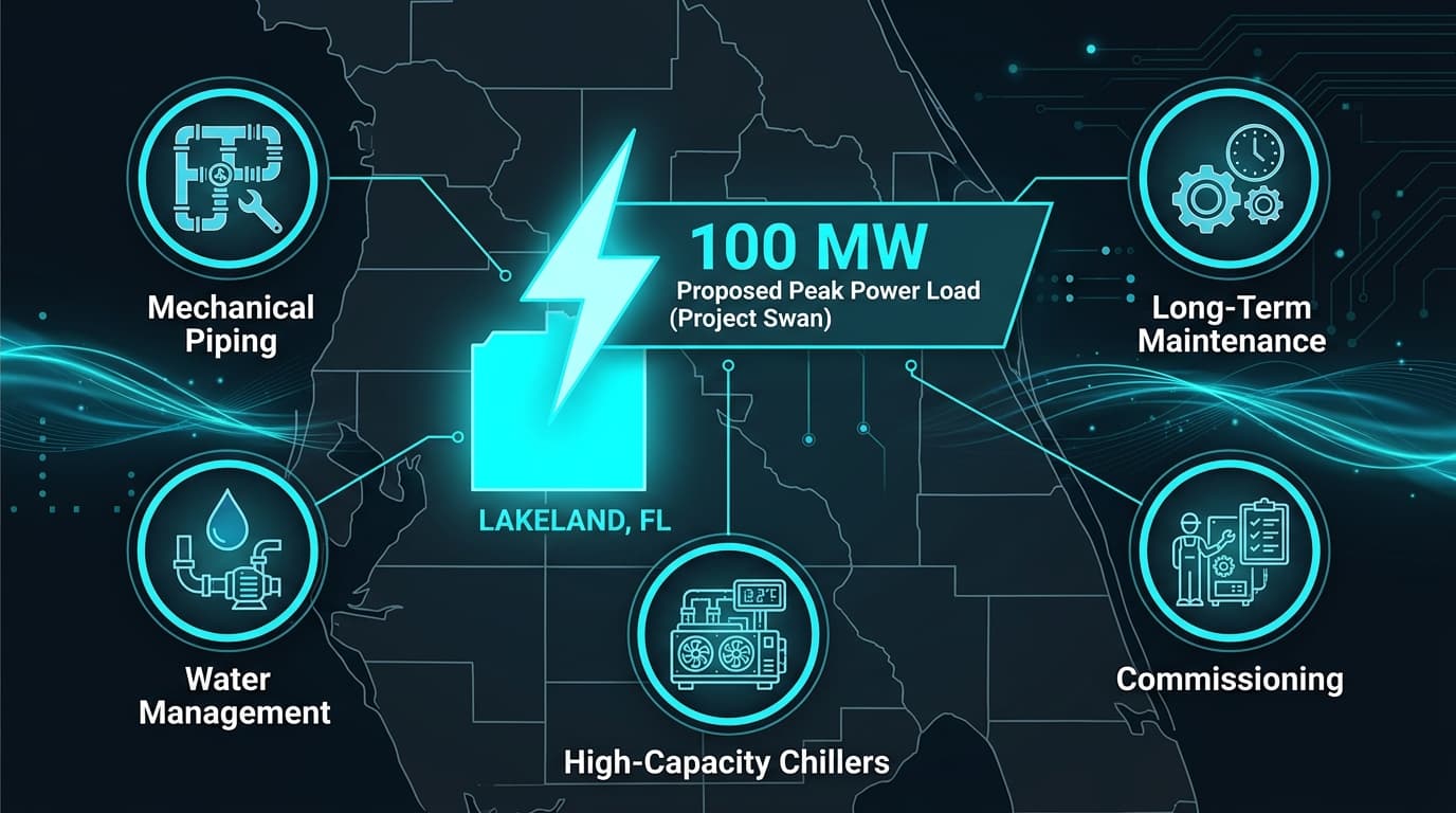 Map of Lakeland marking Project Swan at 100 megawatts of proposed peak power