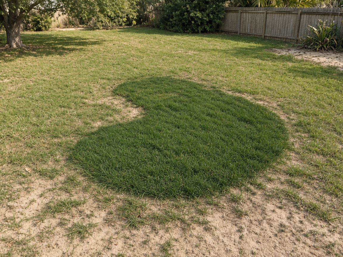 A darker green patch of grass in a Florida yard over a drain field